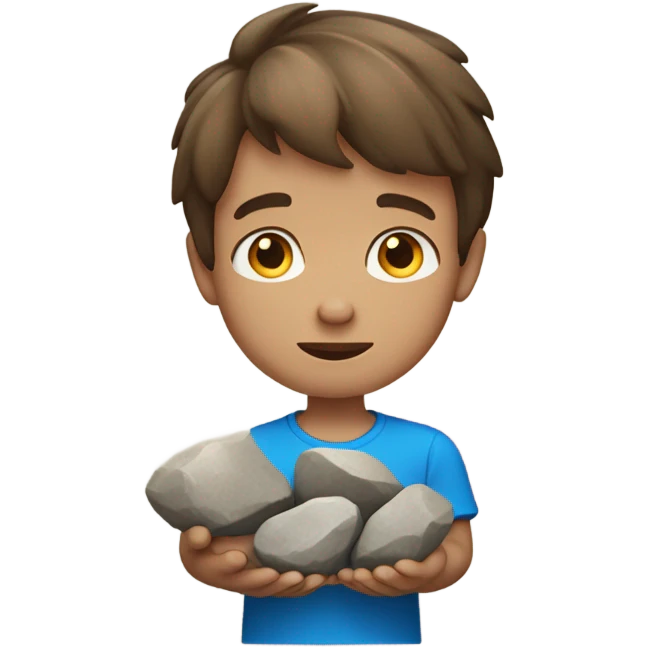 boy with blue eyes holding rocks emoji