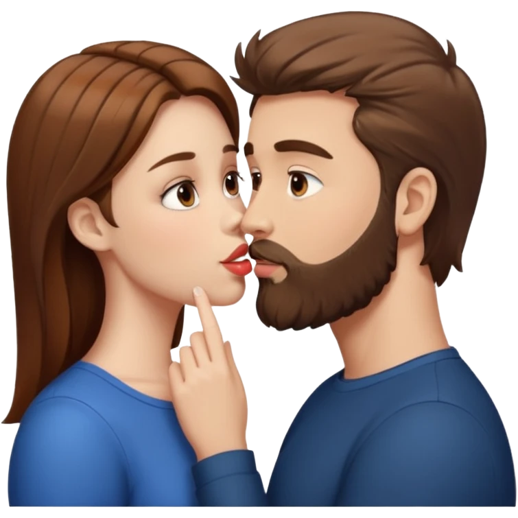 White man with brown hair and beard kissing lips with a white girl with brown hair emoji