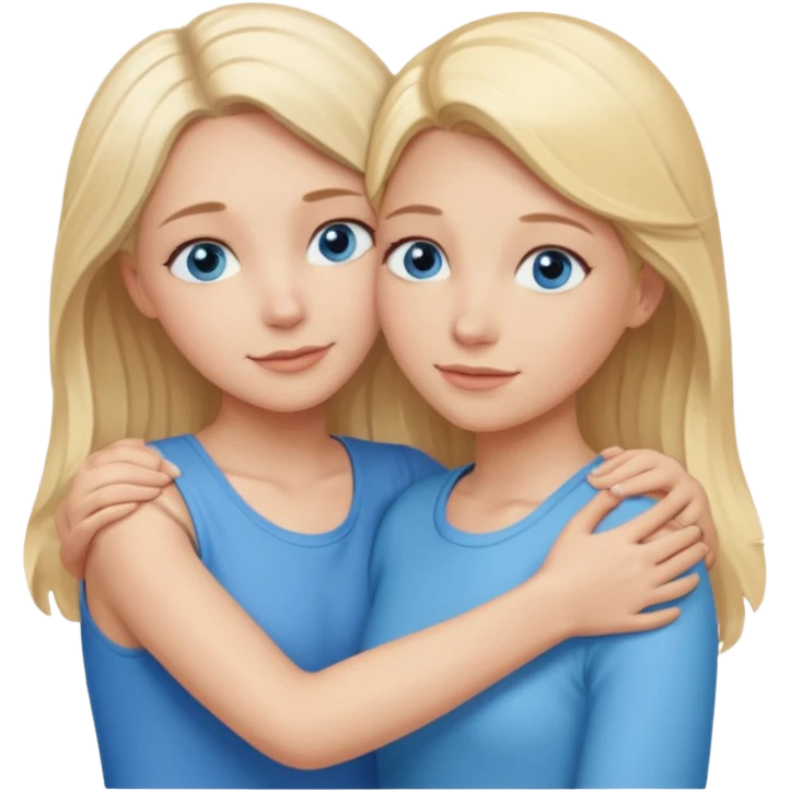 cinematic realistic two sisters with blonde hair and blue eyes hugging, one older and one younger emoji