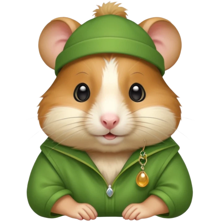 Hamster wearing green clothes and ear rings  emoji