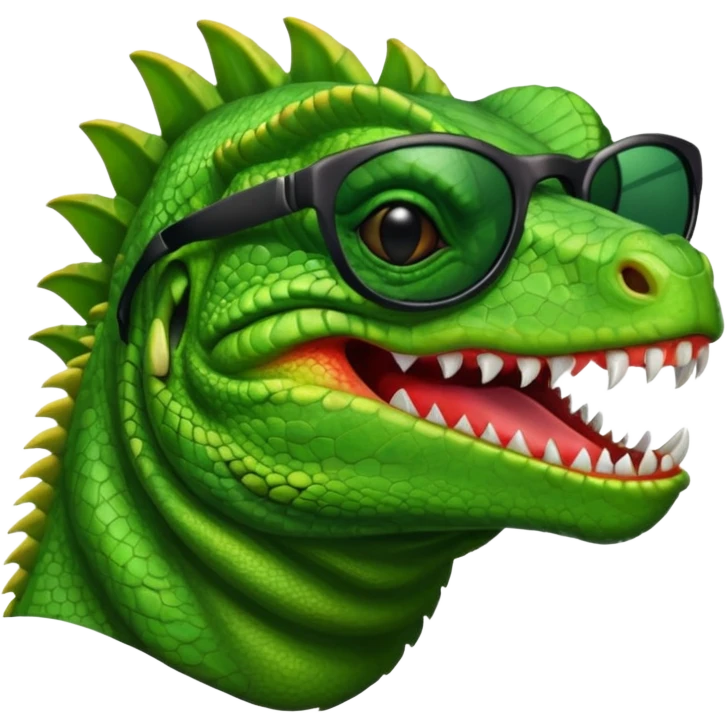 capitalist iguana head with black sunglasses smiling venomously emoji