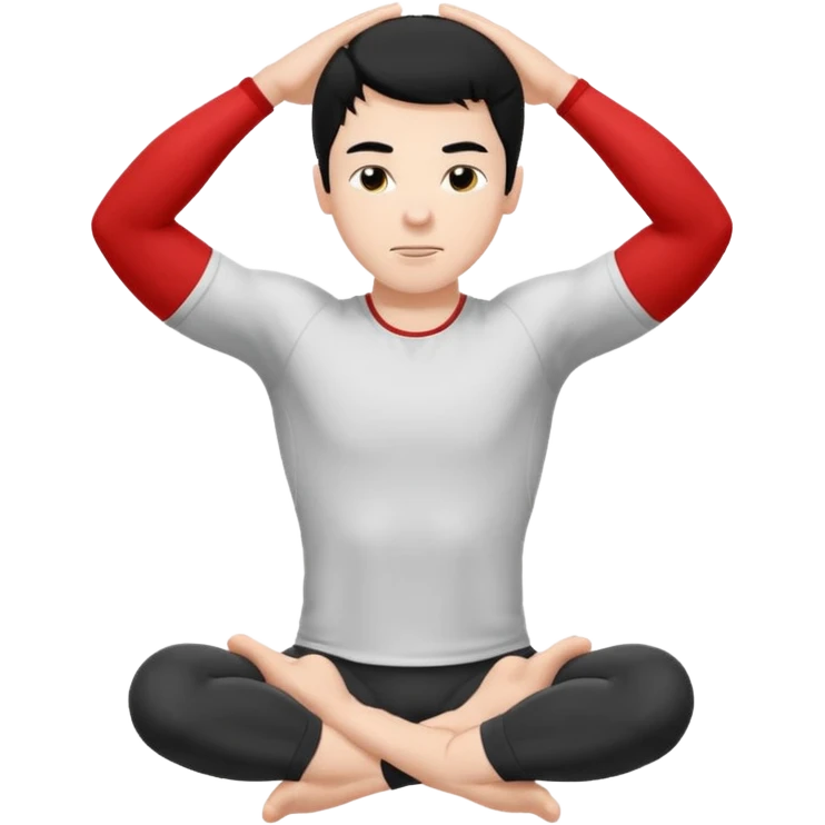 Hombre blanco pelinegro haciendo ejercicio de estiramiento, calentamiento emoji