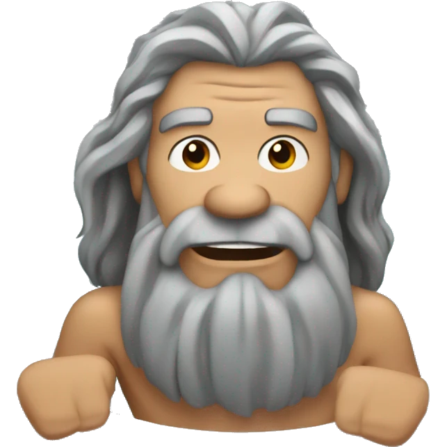 Caveman with long gray hair and a gray goatee in a hot tub emoji