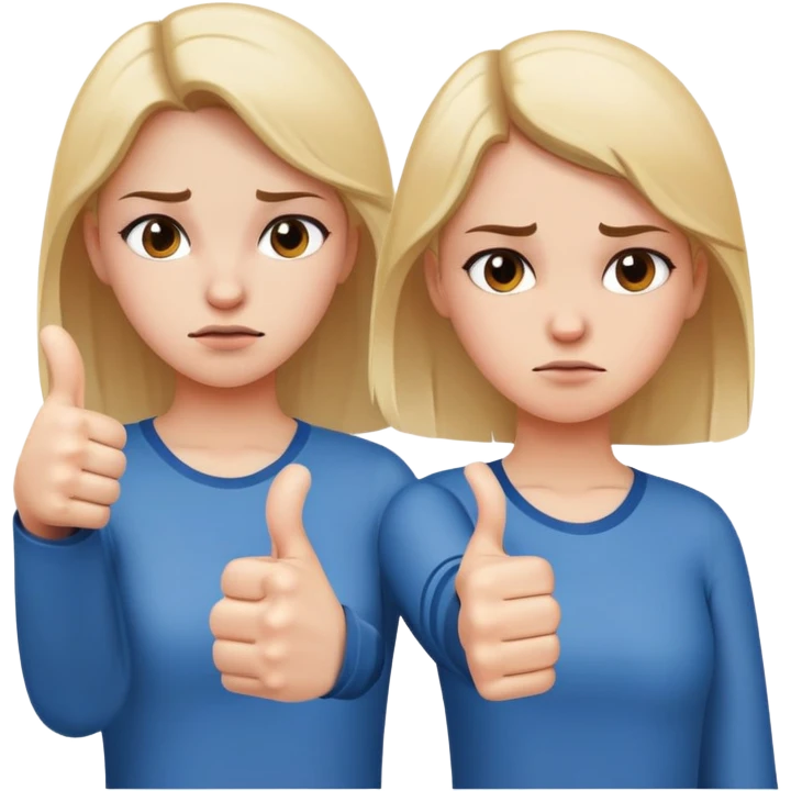 Girl with one hand giving thumbs up and the other hand giving thumbs down, showing mixed feelings, conflicted expression emoji
