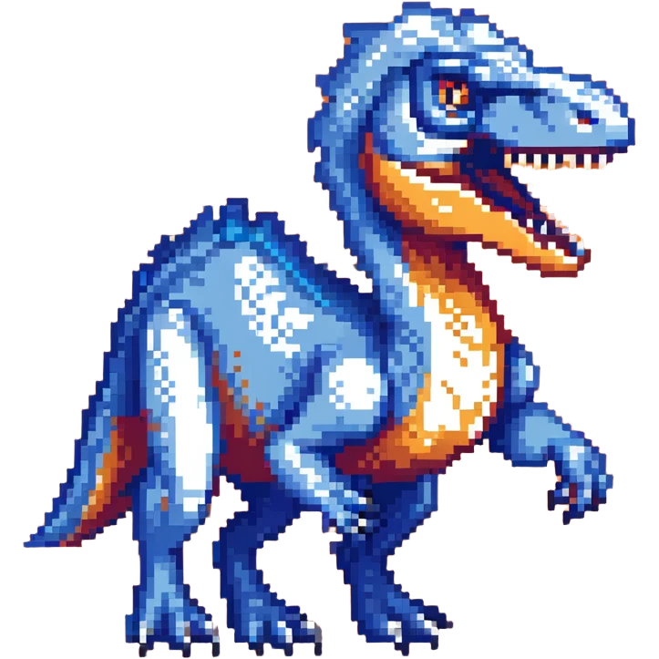 A bright blue velociraptor dinosaur with sharp teeth and claws emoji