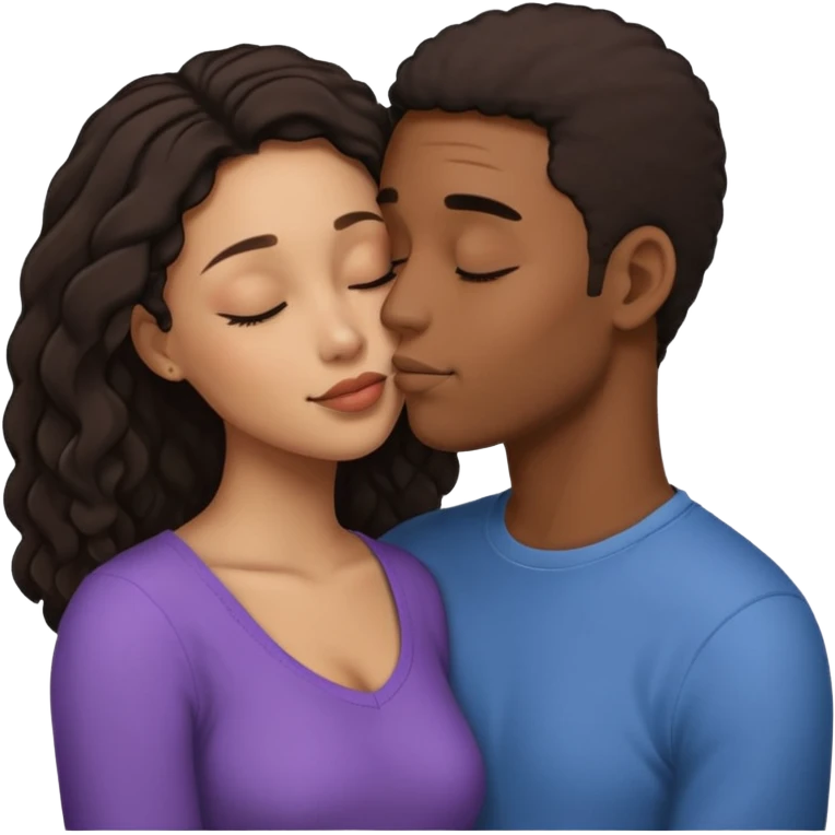 Ebony couple, light skin female brown skin male kissing emoji
