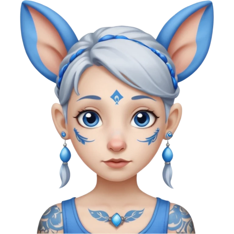 white-gray haired heavy blue tattooed head accessory big nose big ear young girl emoji