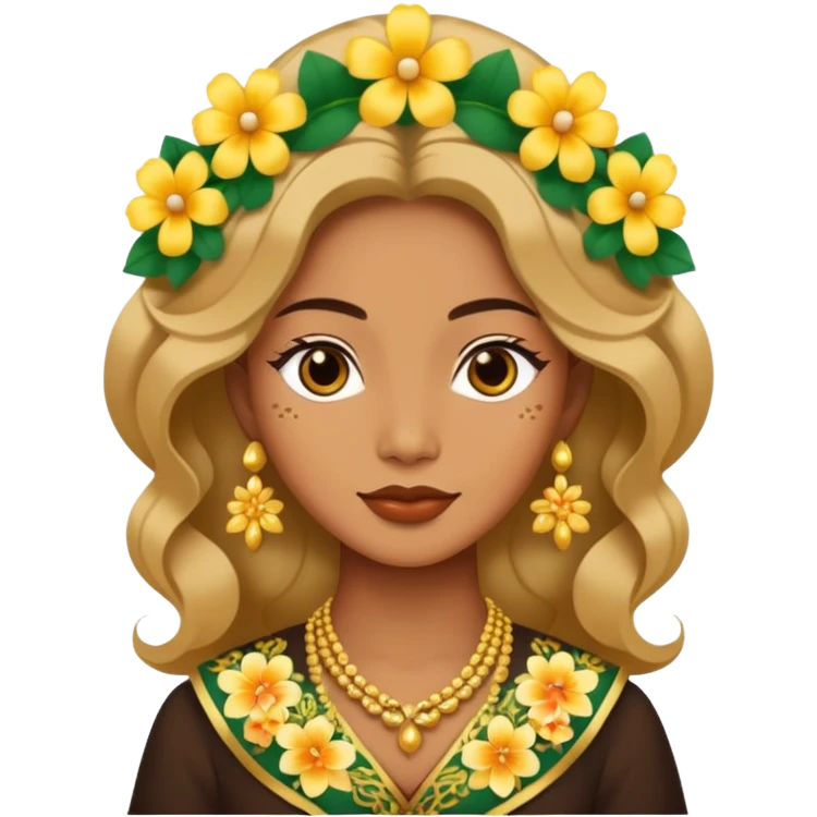 women with tan skin, wearing traditional Javanese hair with bouncy flowers, and wearing paes emoji