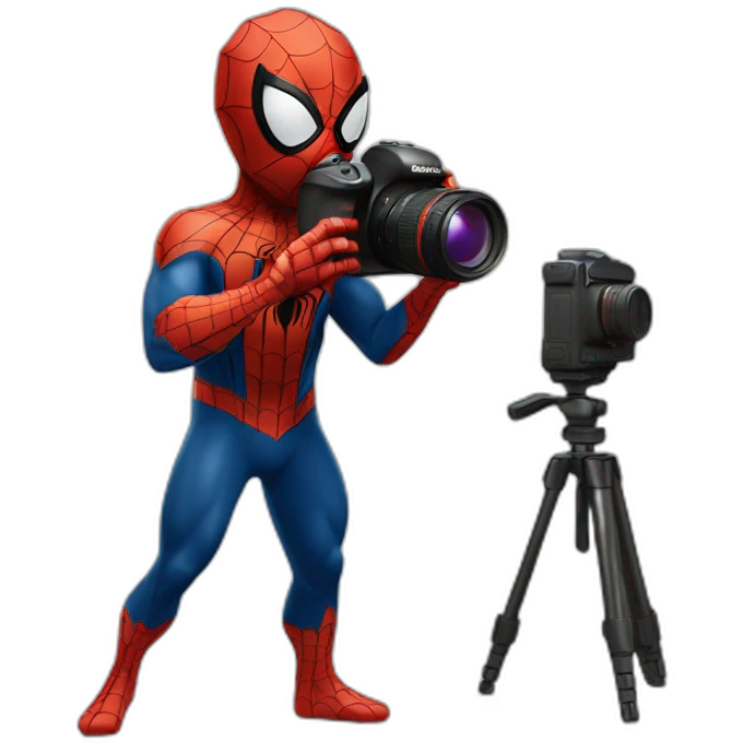 Spiderman taking pictures with camera emoji