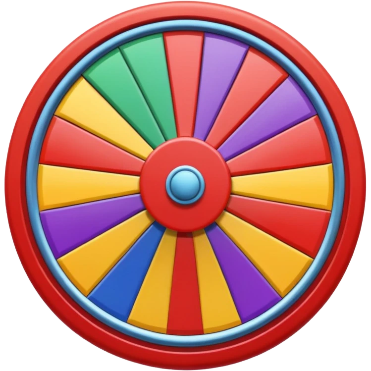 can you make me a prize wheel with the colors red, yellow, green, blue, orange, purple and make sure the colors are seperated and symetrical emoji