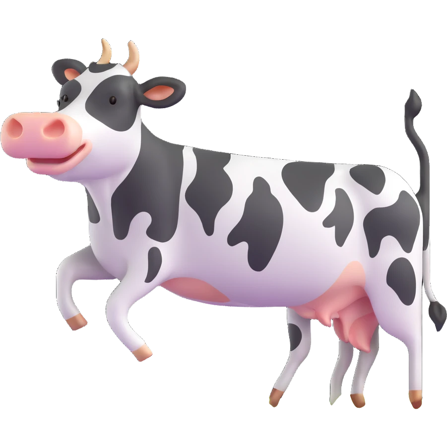 black and white cow jumping in a grass field emoji