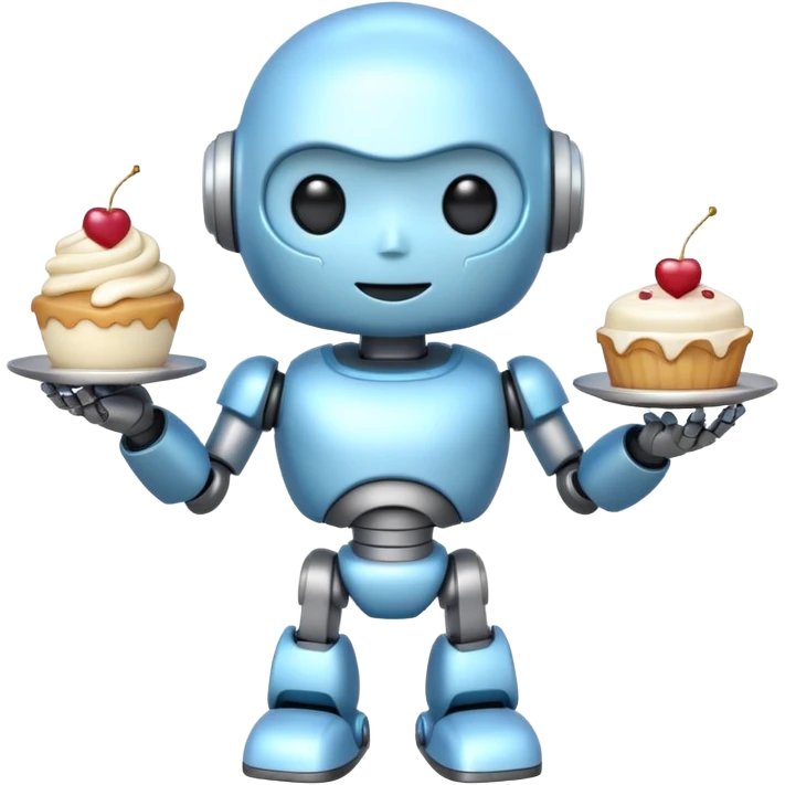 The cute robot is holding dessert in its hands, 3d emoji emoji