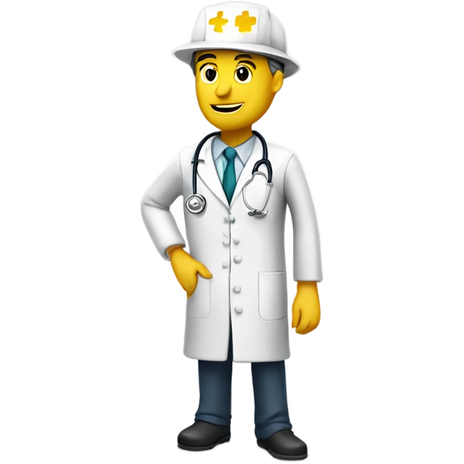 a doctor wearing a yellow hard hat add the text "#LosDoctoresDelConcreto" below emoji