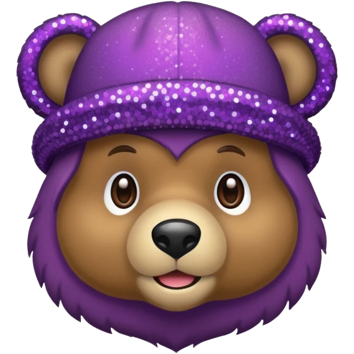 Urso adulto com boné roxo com glitter emoji