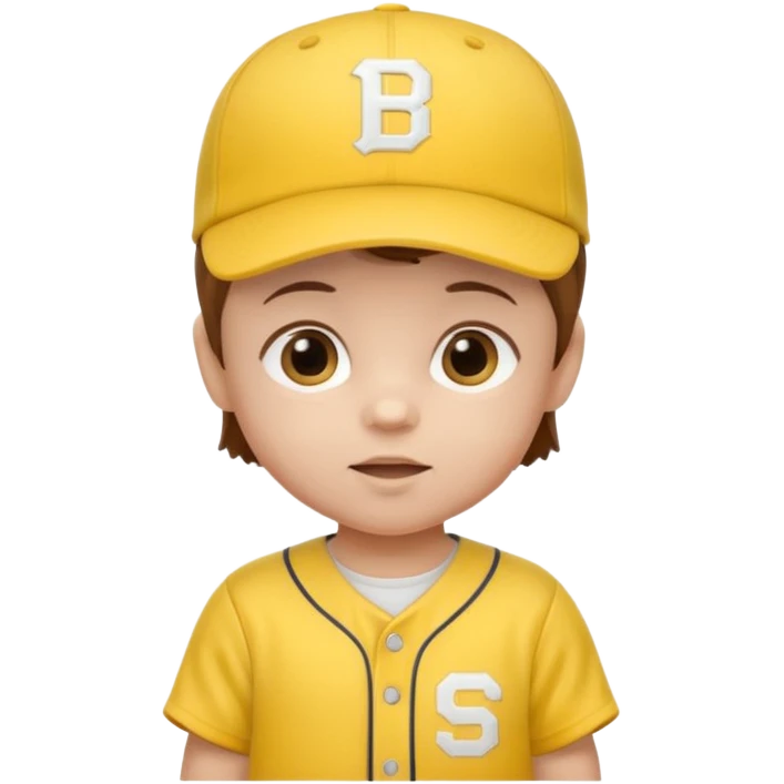 brown hair baby with yellow baseball ersey and hat emoji