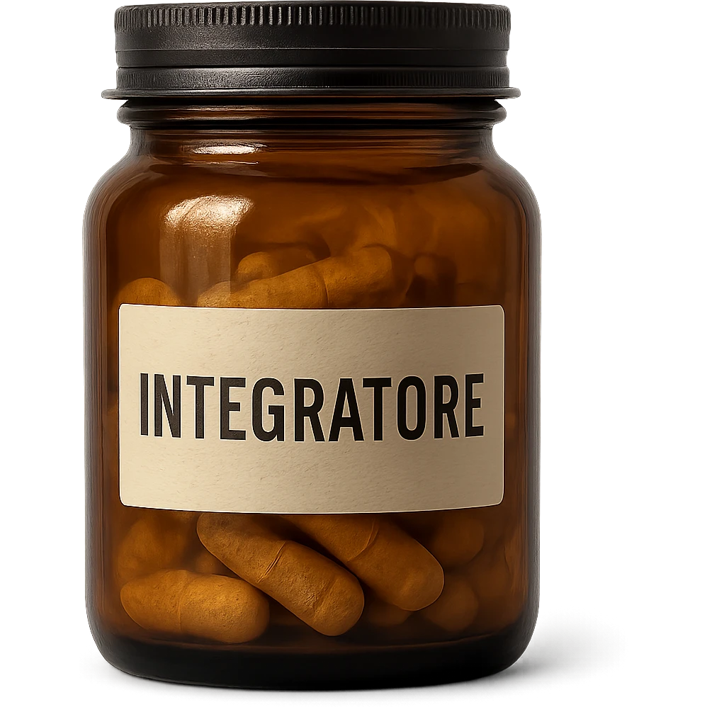 Add the text 'Integratore' clearly and legibly on the label of the jar, maintaining the hyperrealistic style and isolated white background as shown in the reference image. emoji