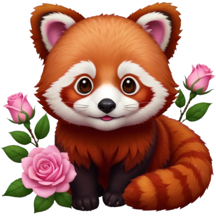 red panda with pinks roses emoji