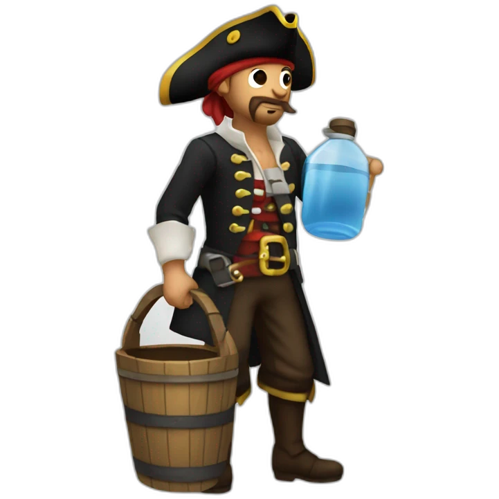 A pirate sending the water he has in a bucket far away emoji
