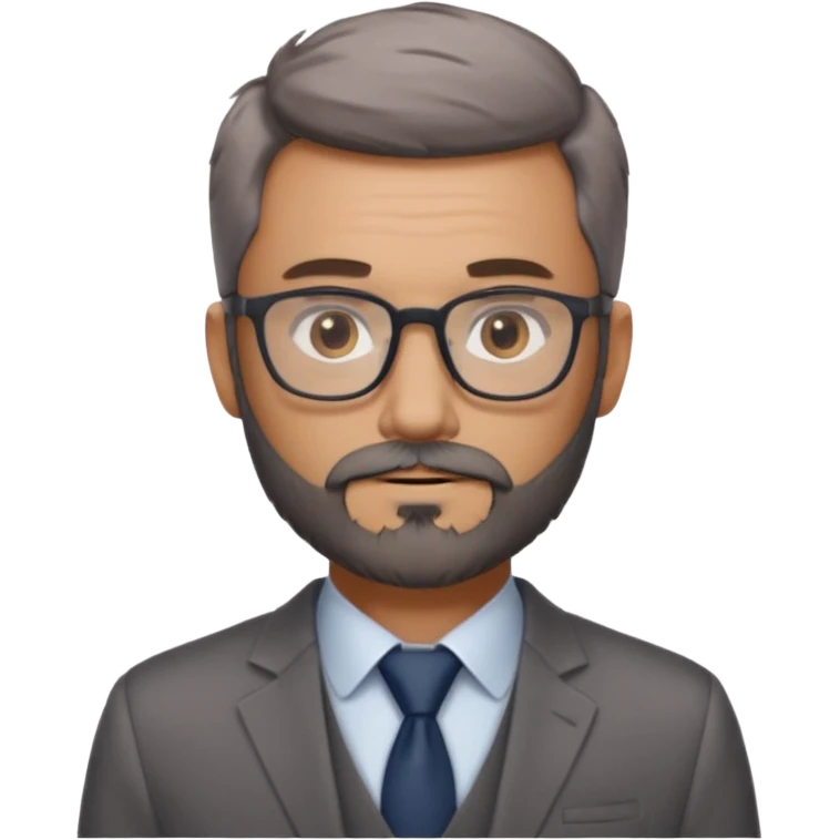 Create a figure that reflects an experienced entrepenurr but who has professional and elegant clothing, close-cropped hair, grey glasses, brown eyes and an unkempt beard  emoji
