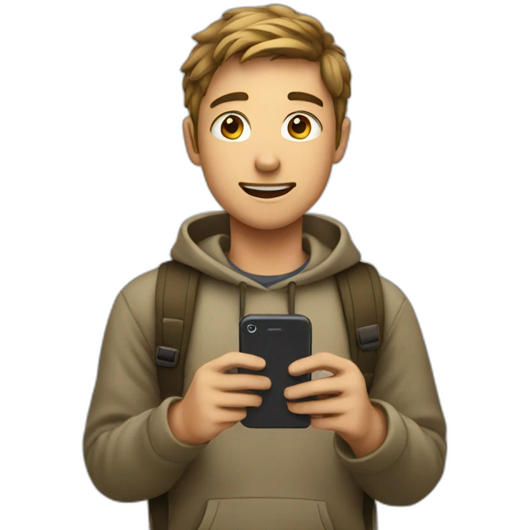 a student looking at an iPhone emoji