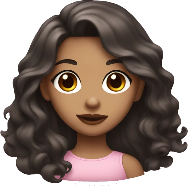Girl with long wavy black hairs brown eyes plump pink lips and dark circles emoji