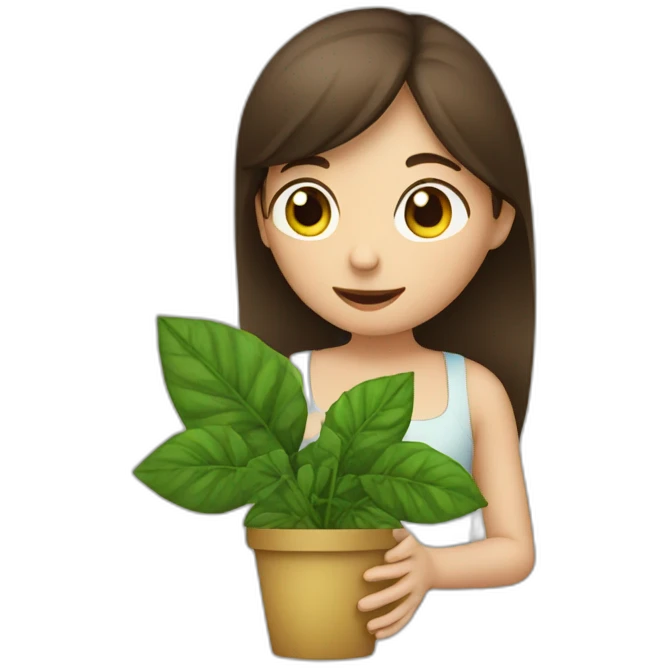 brunette haired girl eating a plant emoji