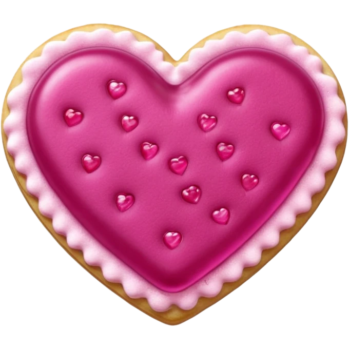 Realistic shortbread cookie in the shape of a heart with Fuchsia color jelly middle filling and sprinkled powder sugar on top. emoji