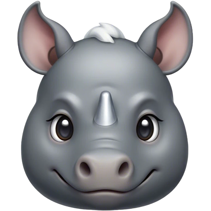 Cinematic Cute Rhinoceros Portrait Emoji, Head tilted playfully and inquisitively, featuring a rugged, glossy slate-gray hide with a gentle, rounded white horn and round, sparkling eyes filled with curious wonder, Simplified yet irresistibly adorable features, highly detailed, glowing with a warm, friendly glow, high shine, affectionate and mighty, stylized with a touch of ancient charm, bright and endearing, soft glowing outline, capturing the essence of a mischievous yet loving rhinoceros, so playful it feels like it could stomp out of the screen and into your arms! emoji