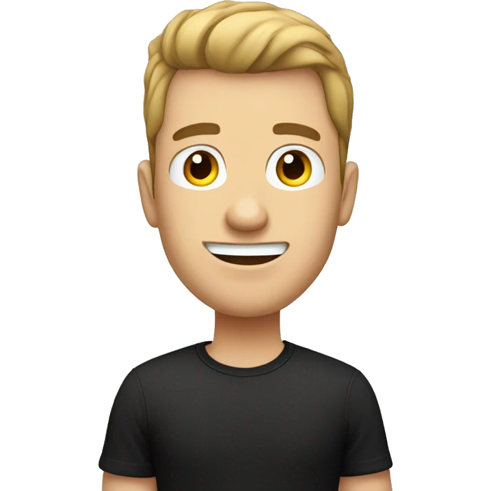a cartoon looking handsome man in black shirt with white background emoji