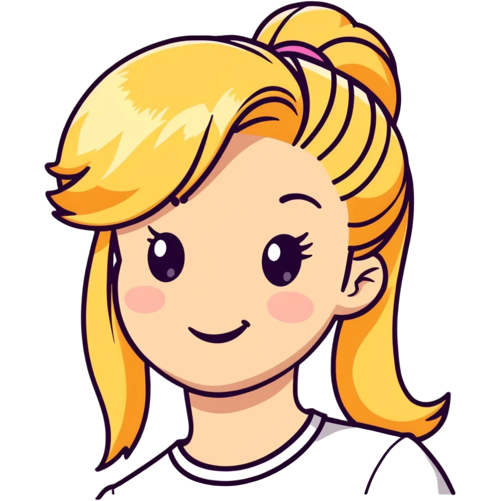 blonde girl with high pony hair, she is making a wink emoji