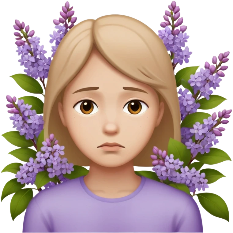 Ordinary emoji sad and waiting on lilacs flowers  emoji