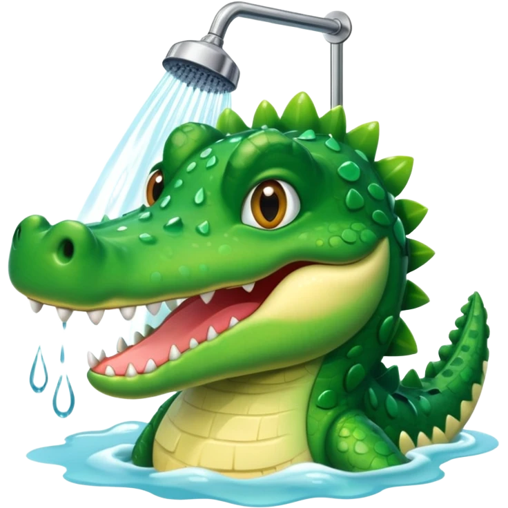 Cute crocodile is showing under the shower  emoji