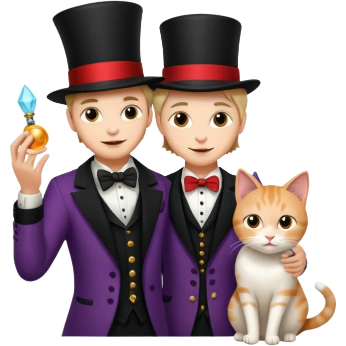 magician couple and their pet cat emoji
