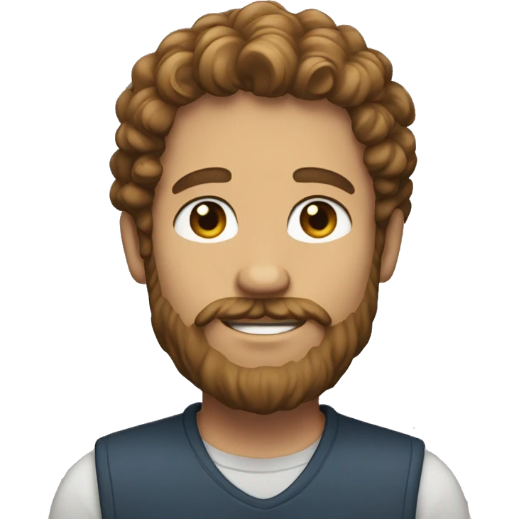 a person with curly, light brown hair and a beard. They have a gentle expression emoji