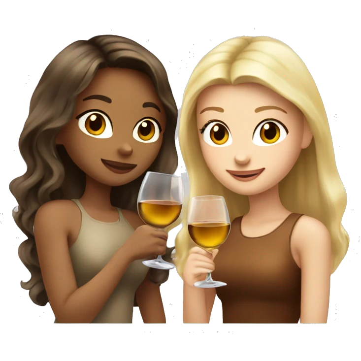 A blonde beautiful girl and a  super cute beautiful girl with brown hair drink wine together emoji