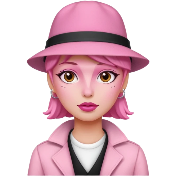 character in pink with a stylish hat emoji