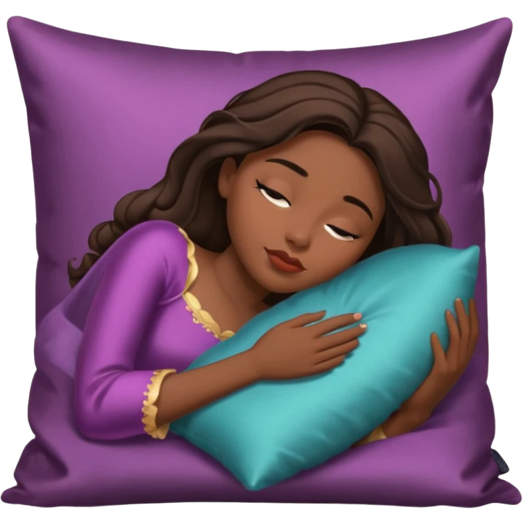 sleeping beauty brunette black girl with a silk pillow emoji