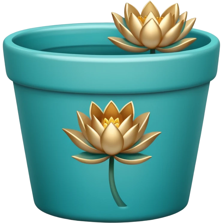 Decorative turquoise ceramic flower pot with a low, cylindrical shape and a lotus flower plant emoji