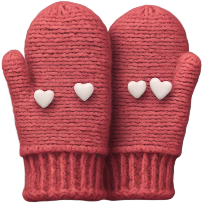 A pair of cozy knitted mittens with hearts emoji