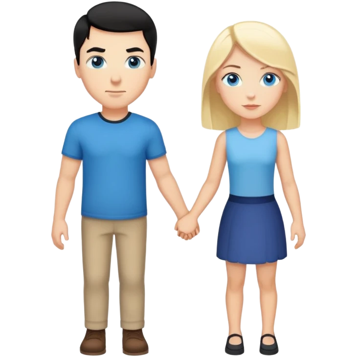 Strong white man with short black hair and white girl with long blonde hair and blue eyes holding hands emoji