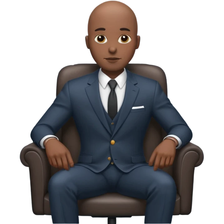 Black man, bald, in a suit, sitting on a chair  emoji
