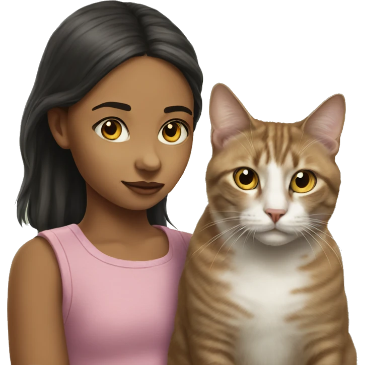 realistic portrait of girl and cat  emoji