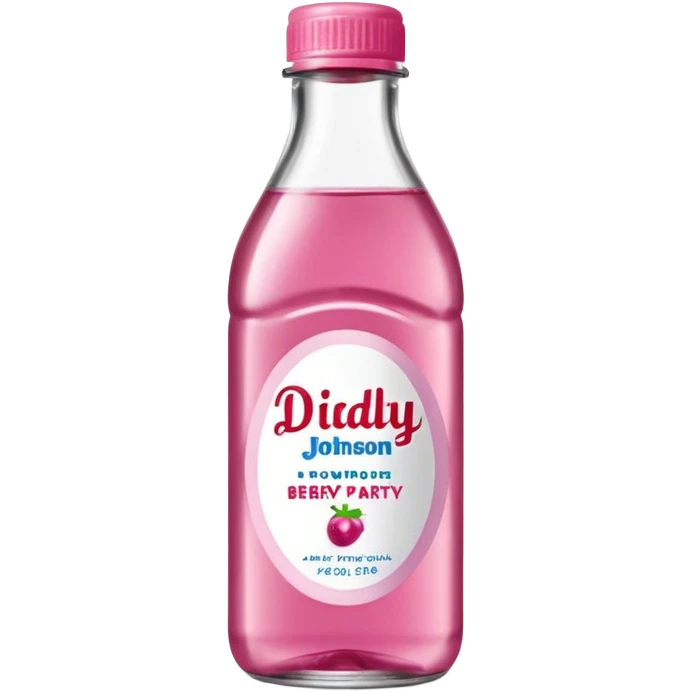 realistic Johnson and Johnson style bottle pink cap pink label clear bottle with berry party written on the logo with diddy logo leaking oil from the top emoji