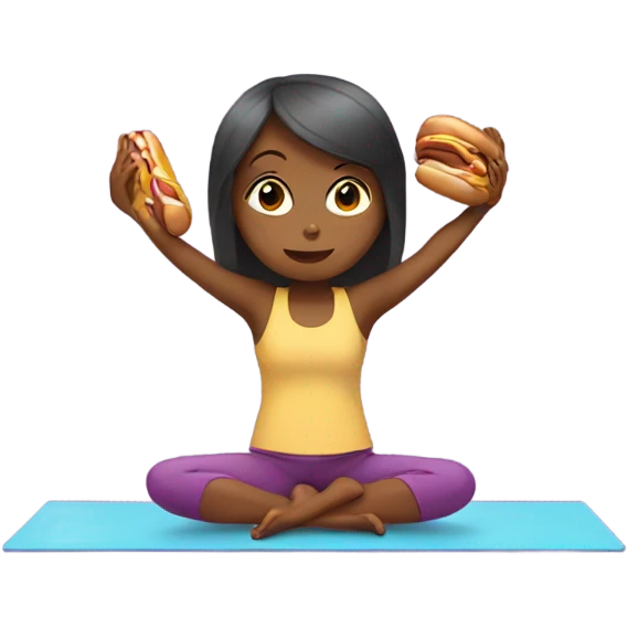 girl doing yoga eating hotdog emoji