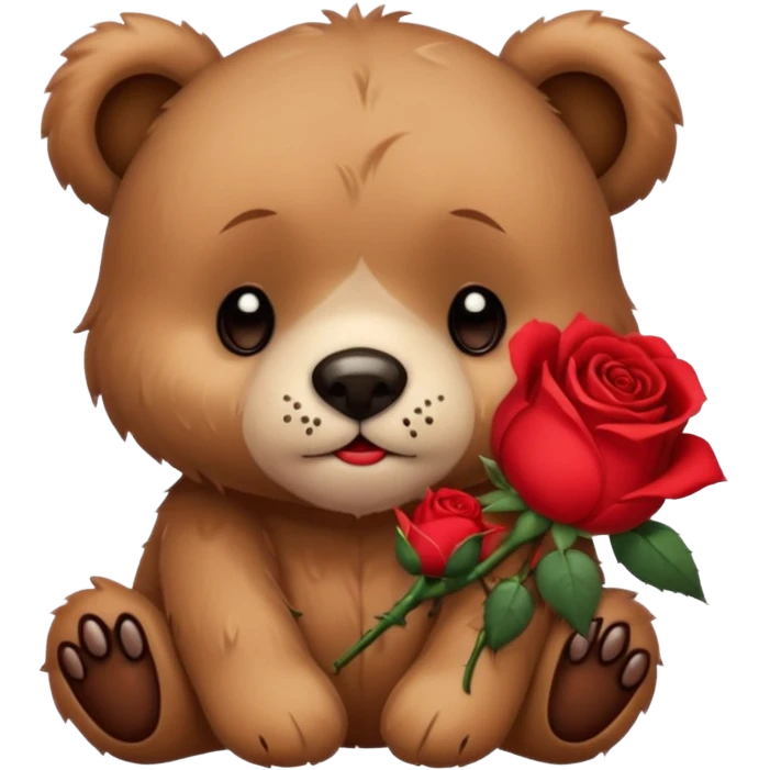 Cute bear with sad puppy dog crying eyes holding roses with this  emoji