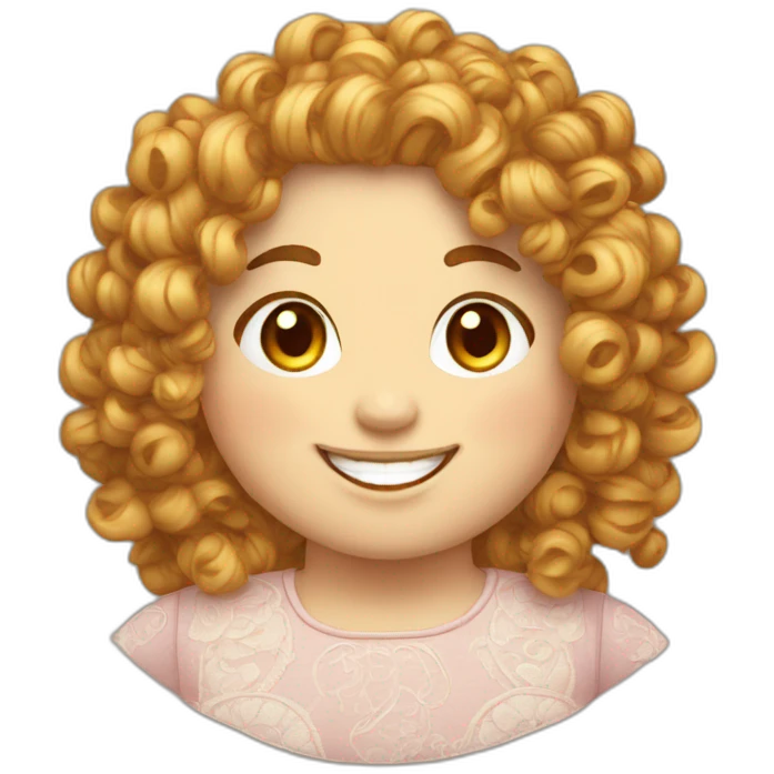 Embroidery of chubby girl with curly heairs and smile emoji