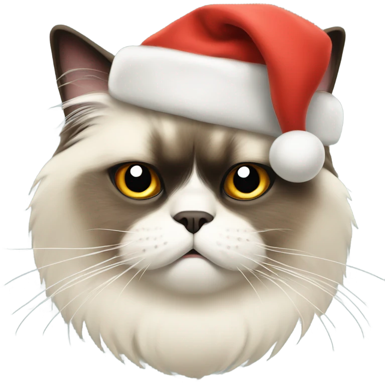 Grumpy Himalayan cat with Christmas hat on  emoji