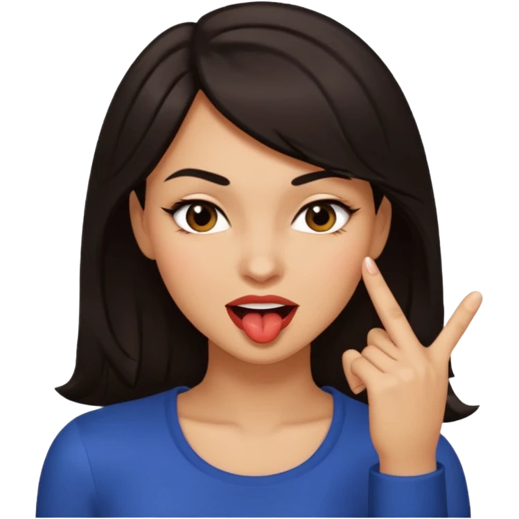 black slighty browin hair light brown skin woman, flirtatious gesture, biting her finger and winking emoji emoji