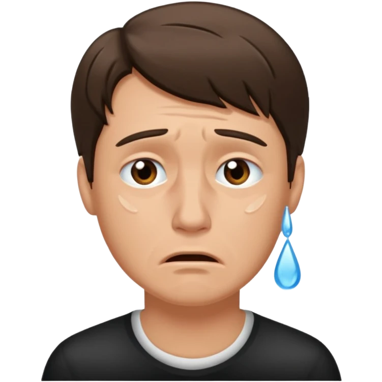 White tan, brunette,man crying.  emoji