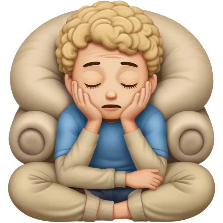 Scared man sitting curled up on himself, hidding his eyes emoji